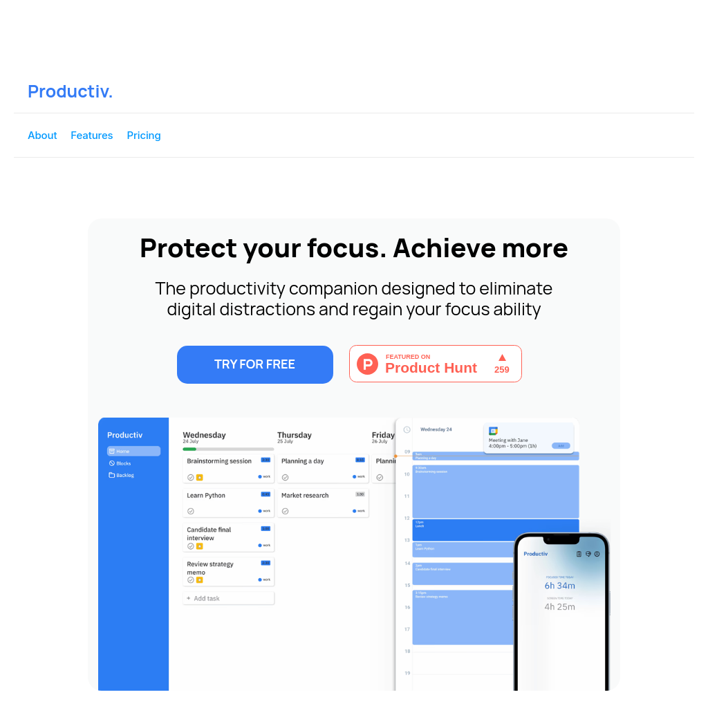 Productiv. - Elevate Your Focus with a Distraction-Free Workflow