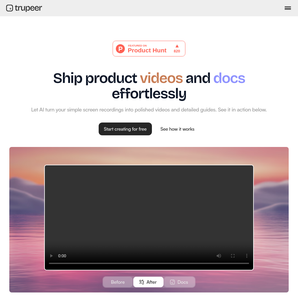 Trupeer | Vídeos e Documentos de Produto com IA em Minutos