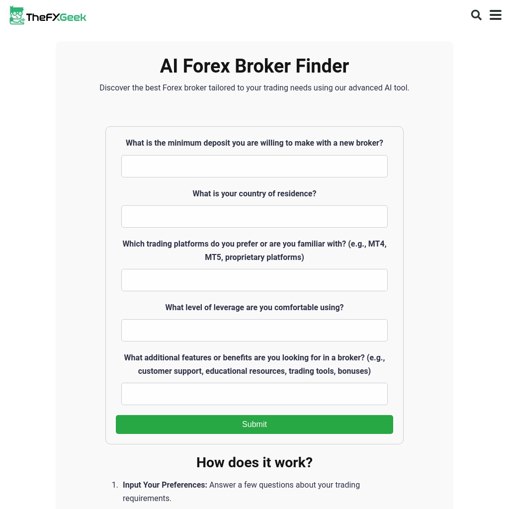 AI Forex Broker Finder - Tailored Broker Recommendations