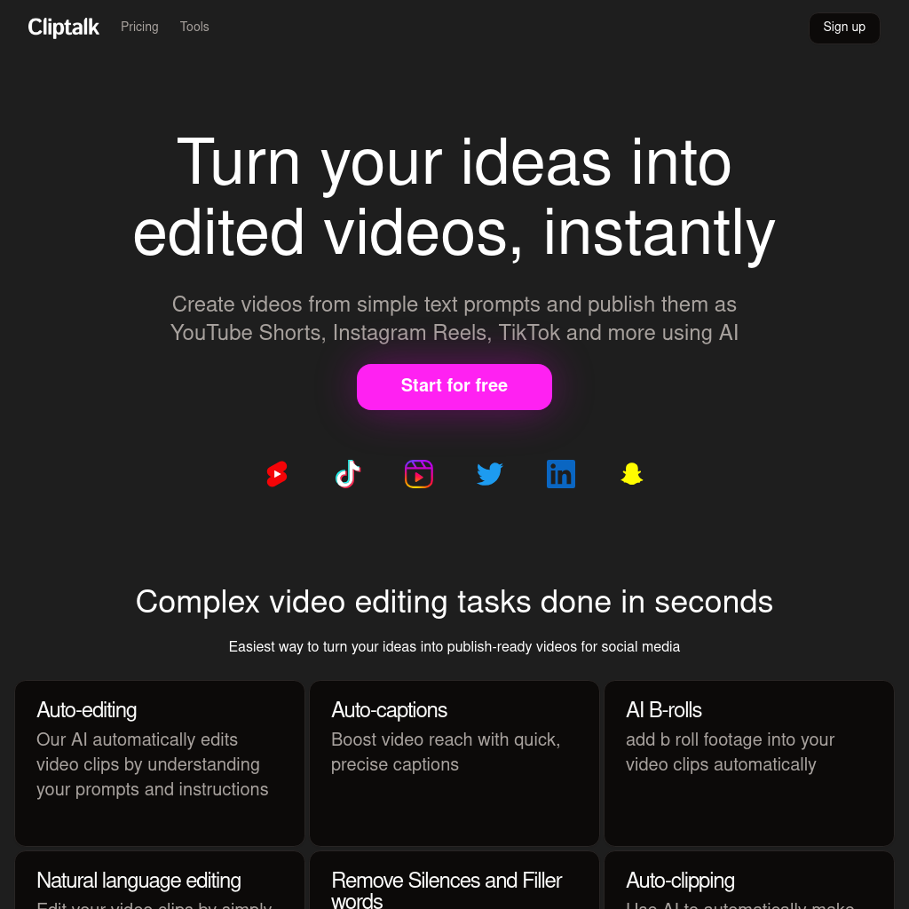 Cliptalk - Effortlessly Create and Publish AI-Driven Videos from Scripts