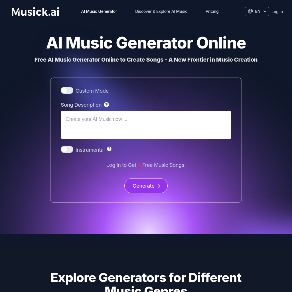 Бесплатный онлайн генератор музыки AI и создание песен на Musick AI