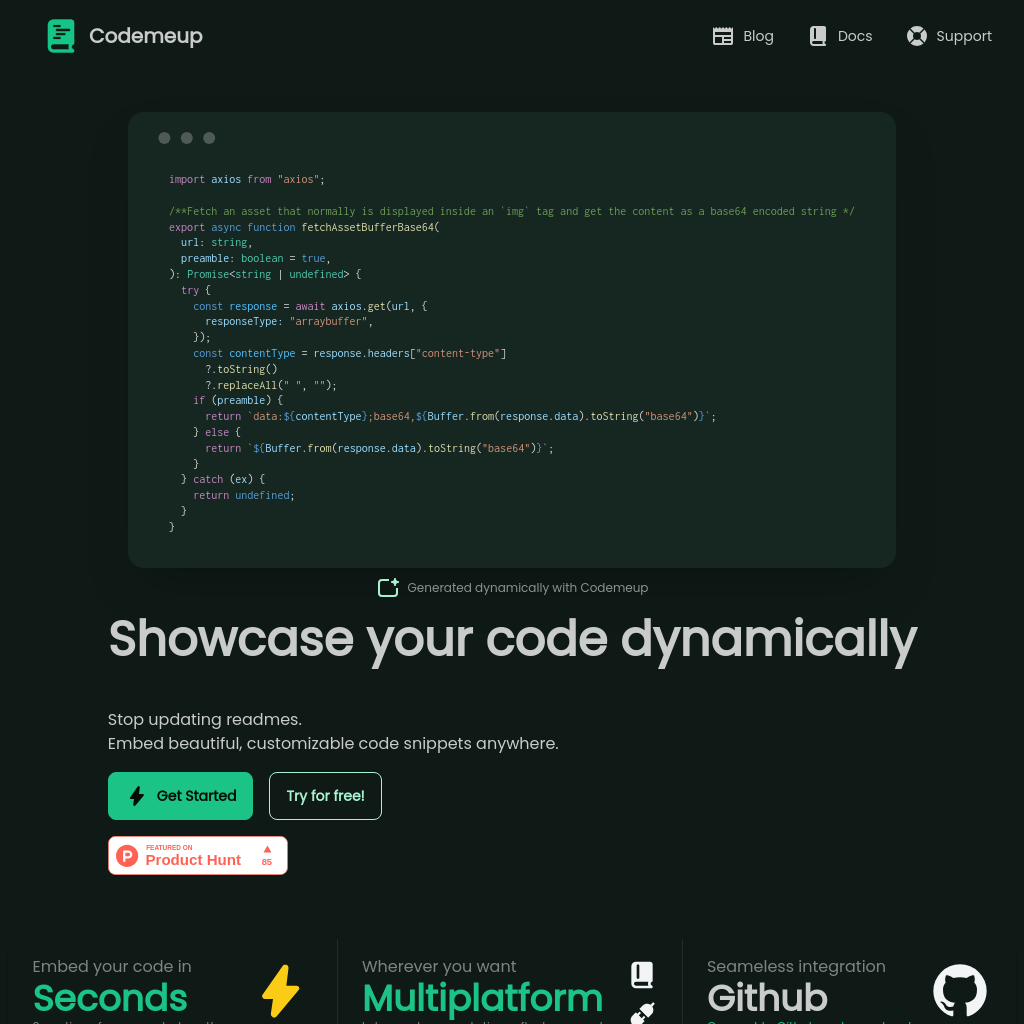 Codemeup - Effortlessly Embed Code Snippets from GitHub