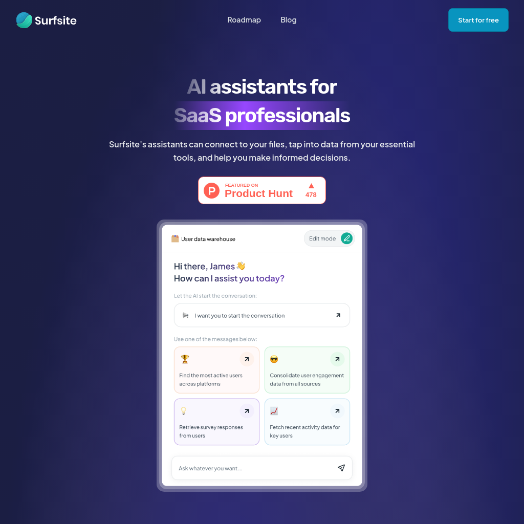 Surfsite - AI Assistants for SaaS Professionals | Boost Productivity