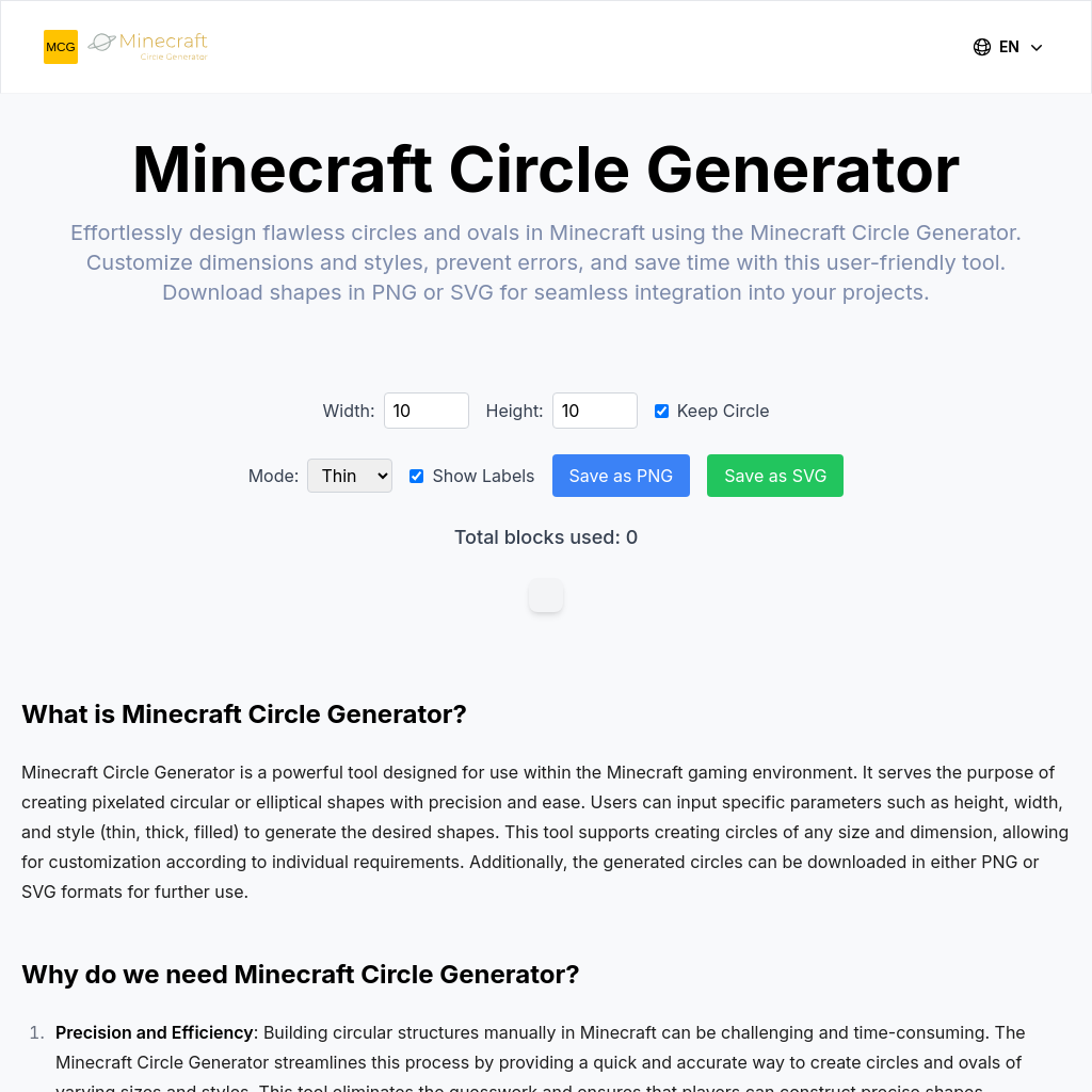 Minecraft Circle Generator | Create Perfect Circles & Ovals Easily