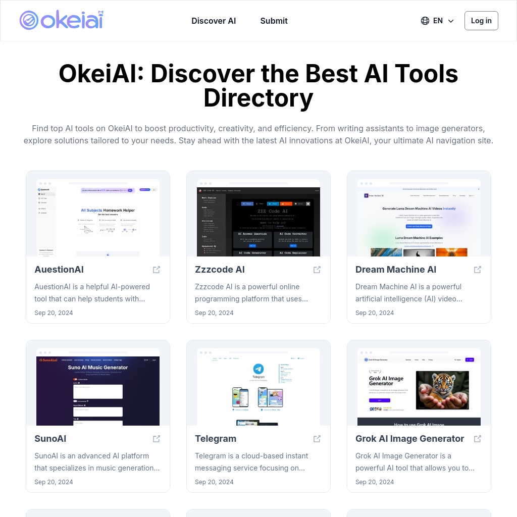 OkeiAI - Your Ultimate Directory for Top AI Tools to Boost Productivity