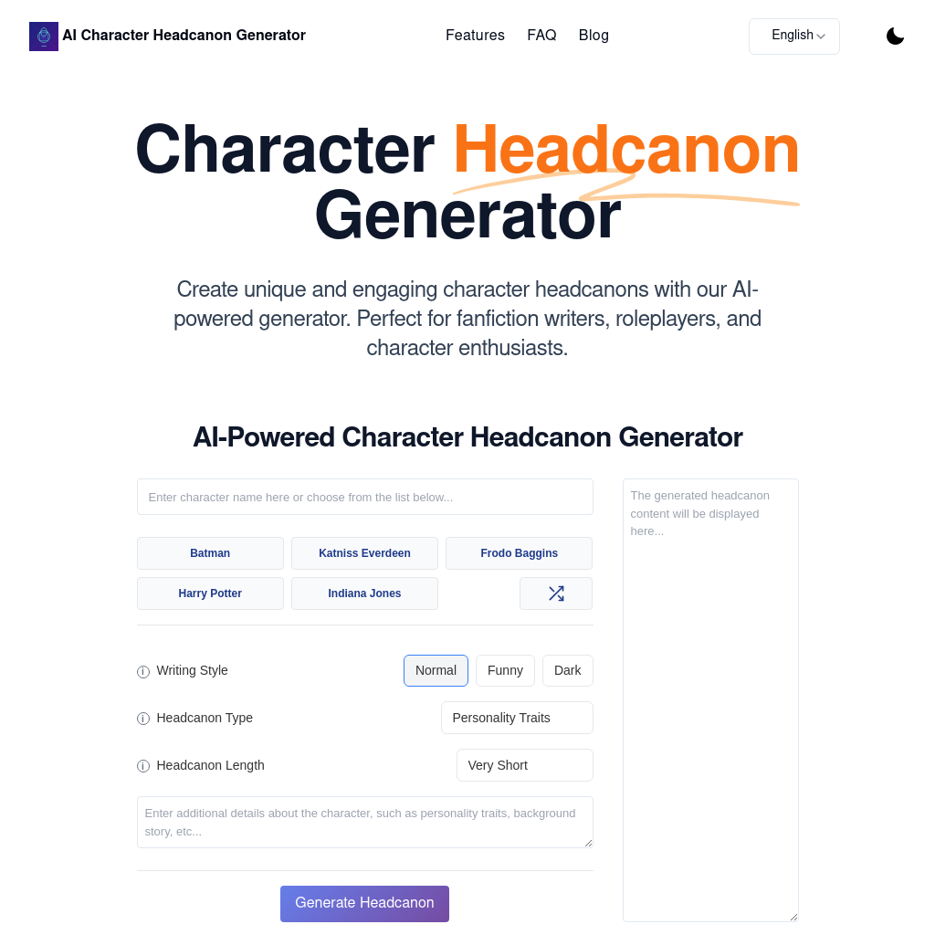 Generador de Headcanons de Personajes con IA - Crea Historias Únicas