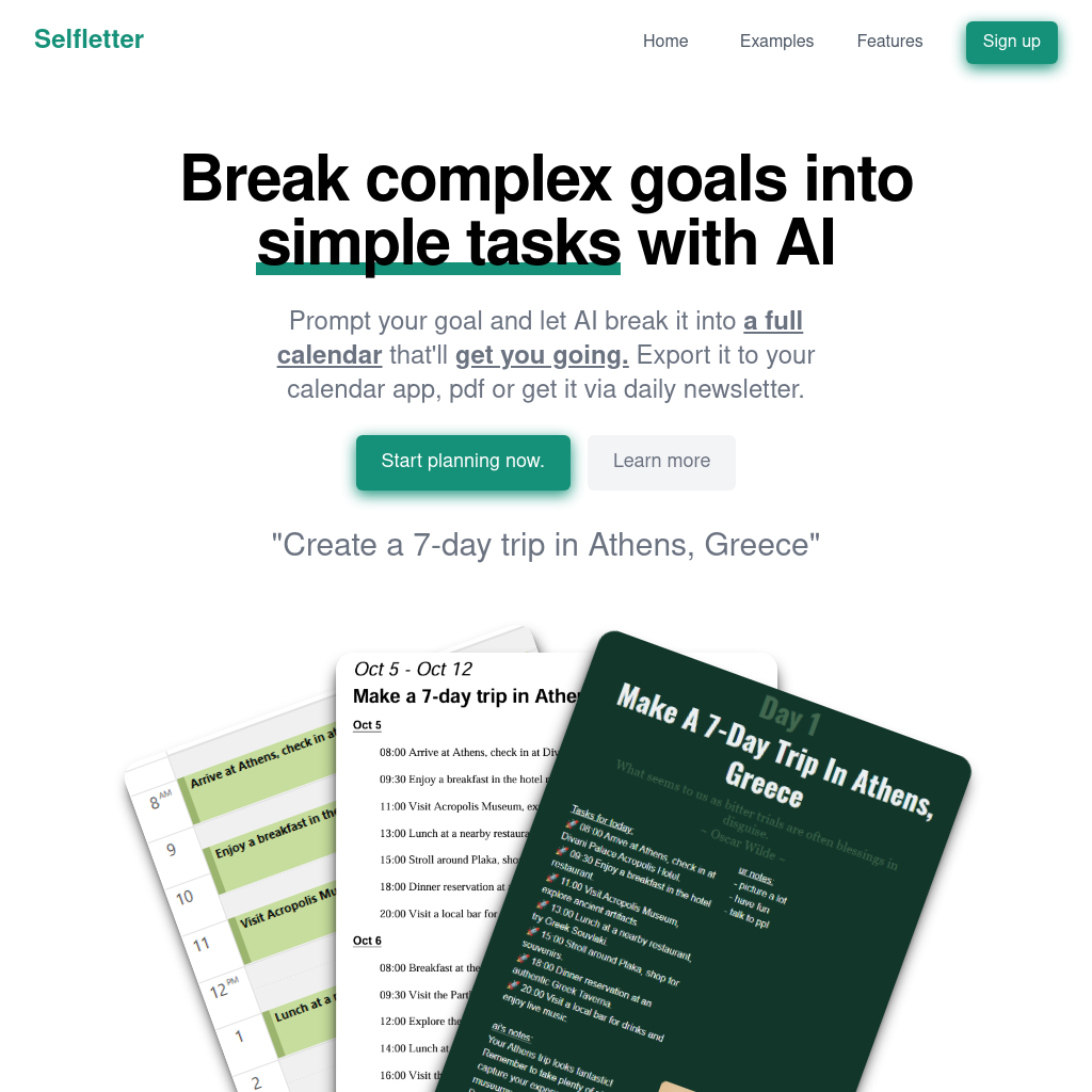 Selfletter: Simplify Your Goals with AI-Driven Task Management