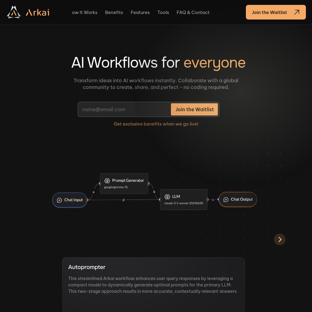 Arkai - No-Code AI Workflows | Collaborate & Innovate