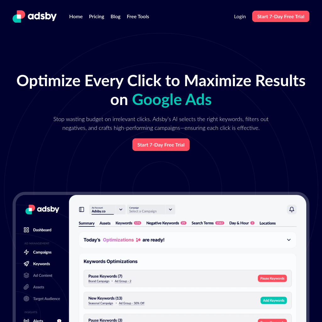 Adsby - Оптимизируйте каждый клик с помощью ИИ для Google Ads