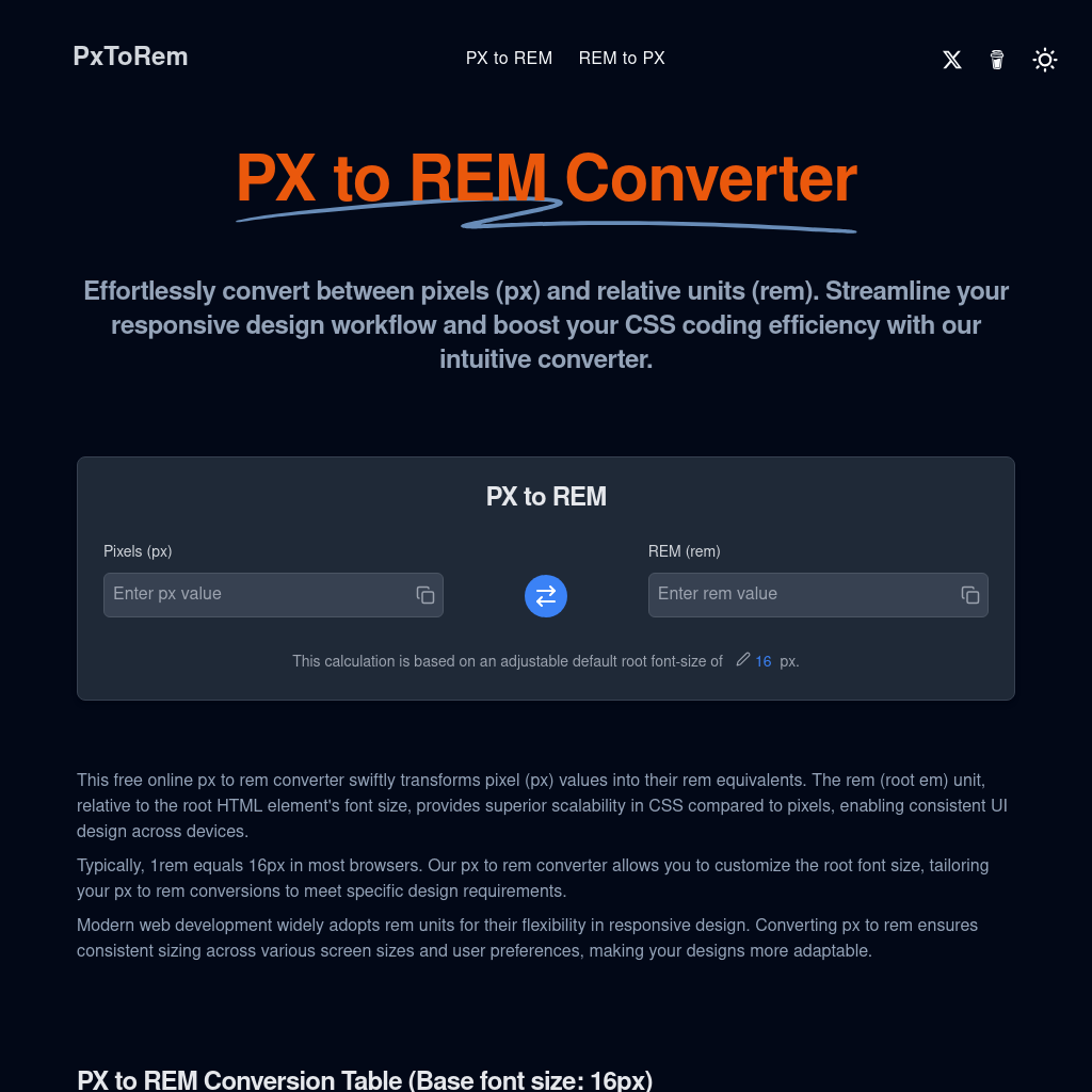 PX to REM Converter - Free Online Tool | PxToRem