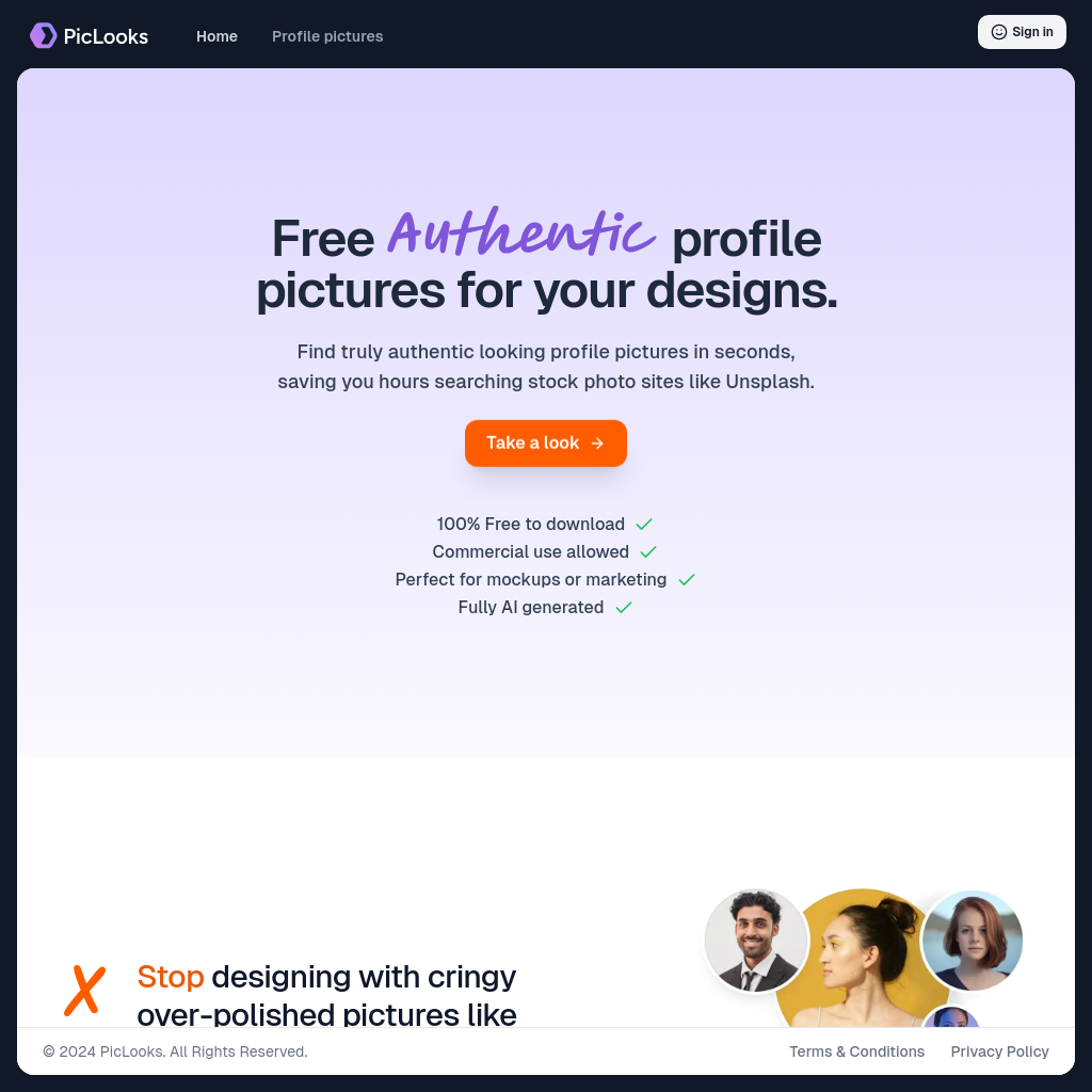 PicLooks: Free Authentic AI Profile Pictures for Designers