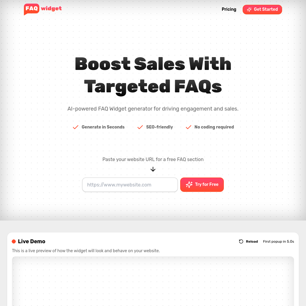 FAQWidget: AI-Powered FAQ Generator for Enhanced Engagement & Sales