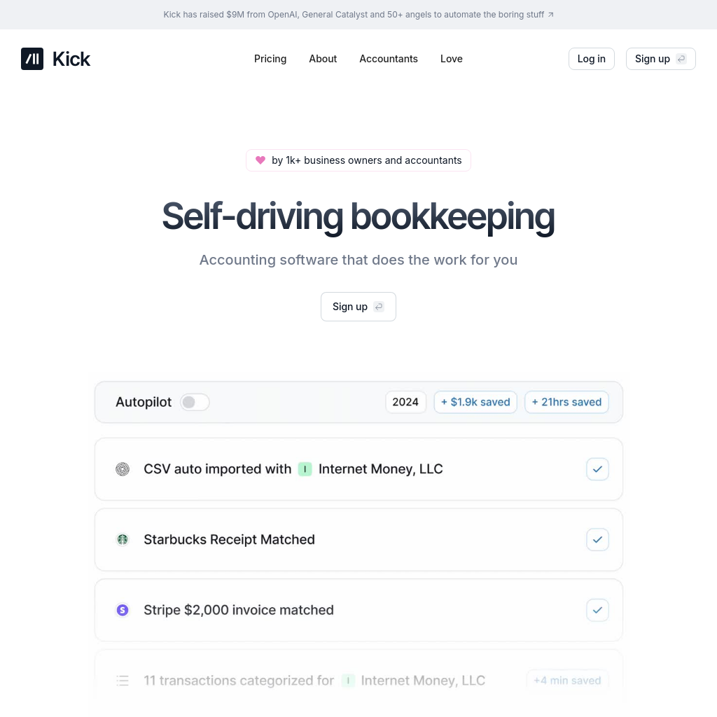 Kick | Self-Driving Bookkeeping Software for Effortless Accounting