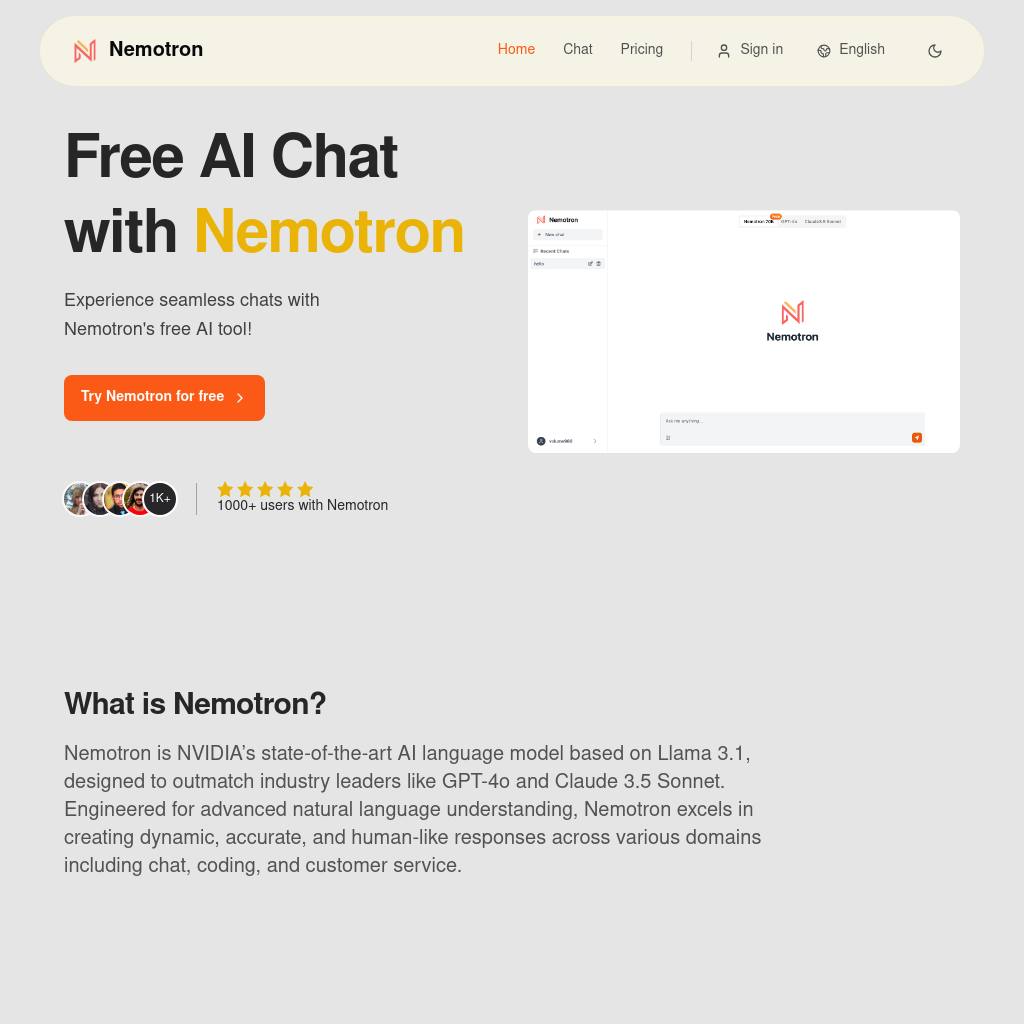 Nemotron - 무료 AI 채팅 및 고급 자연어 처리 툴