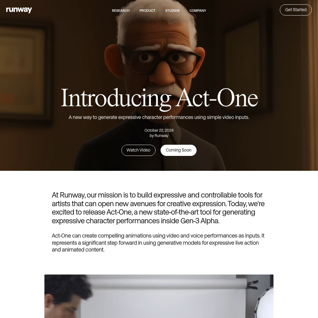 Runway Act-One: Create Expressive Character Performances with Video Inputs