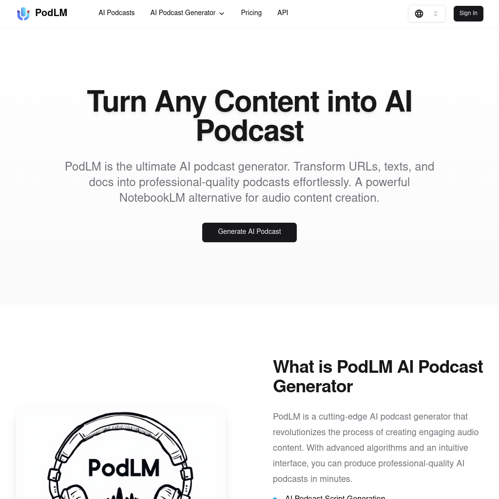 PodLM - Générateur de Podcasts AI pour un Contenu Audio de Qualité