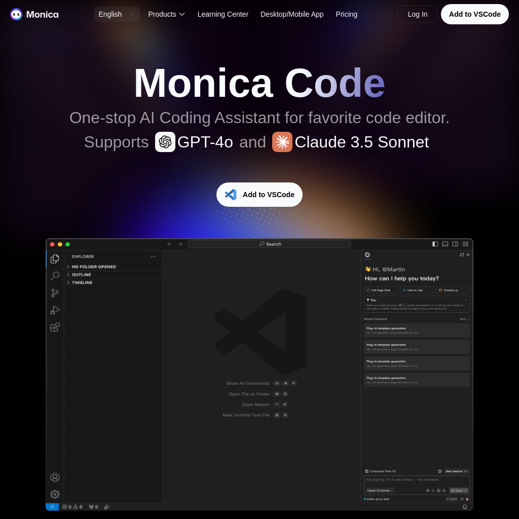 Monica Code: AI Coding Assistant with GPT-4o & Claude 3.5