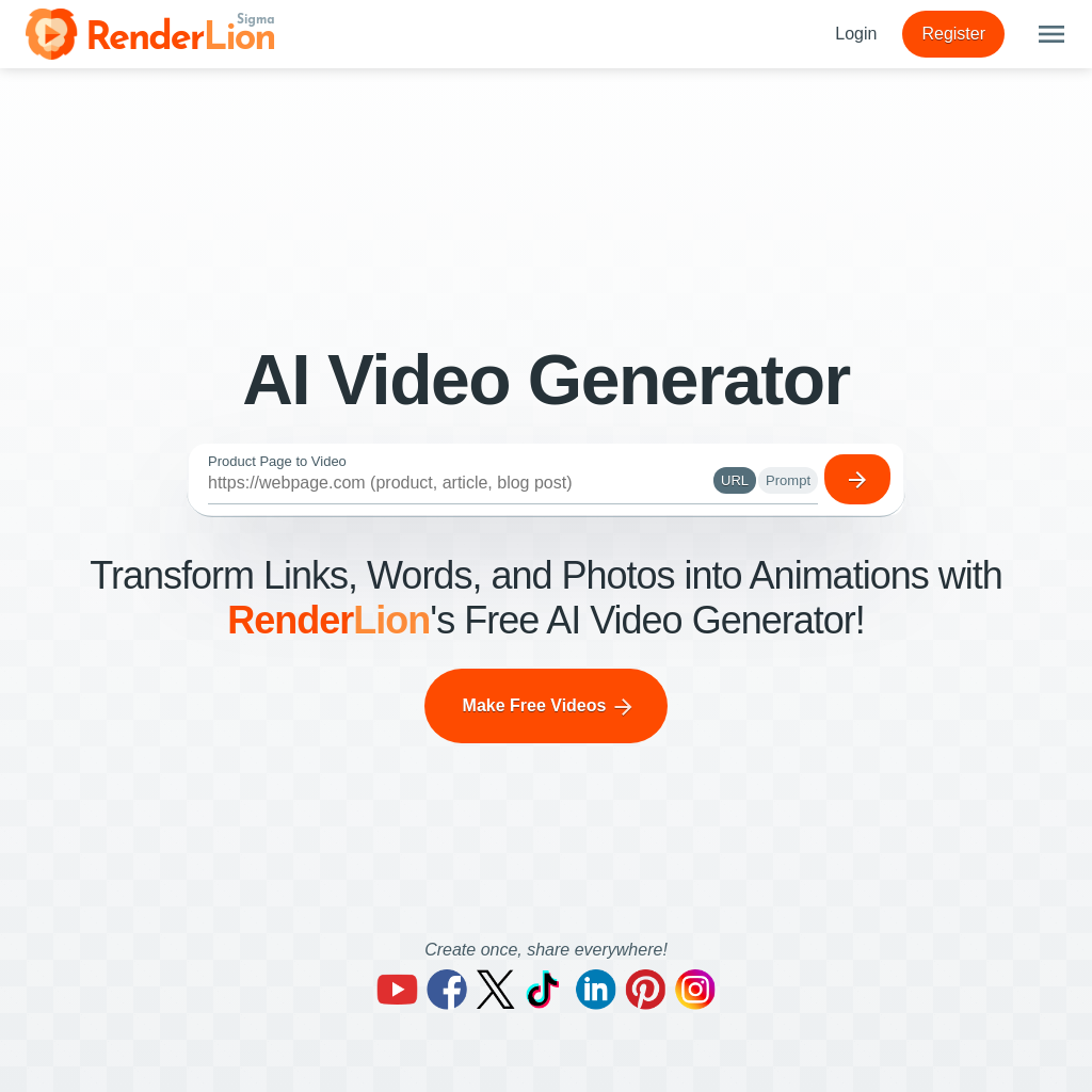 RenderLion - Instant AI Video Generator for URLs & Prompts