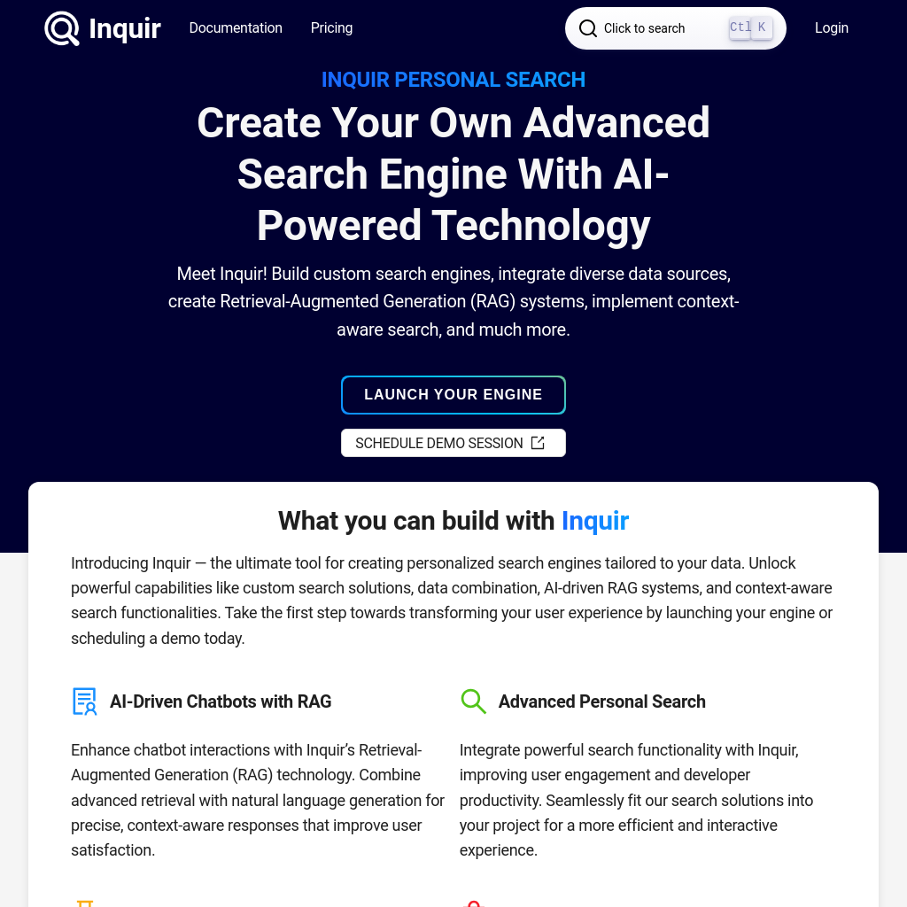 Inquir: Custom Search Engine & RAG Builder for AI Solutions