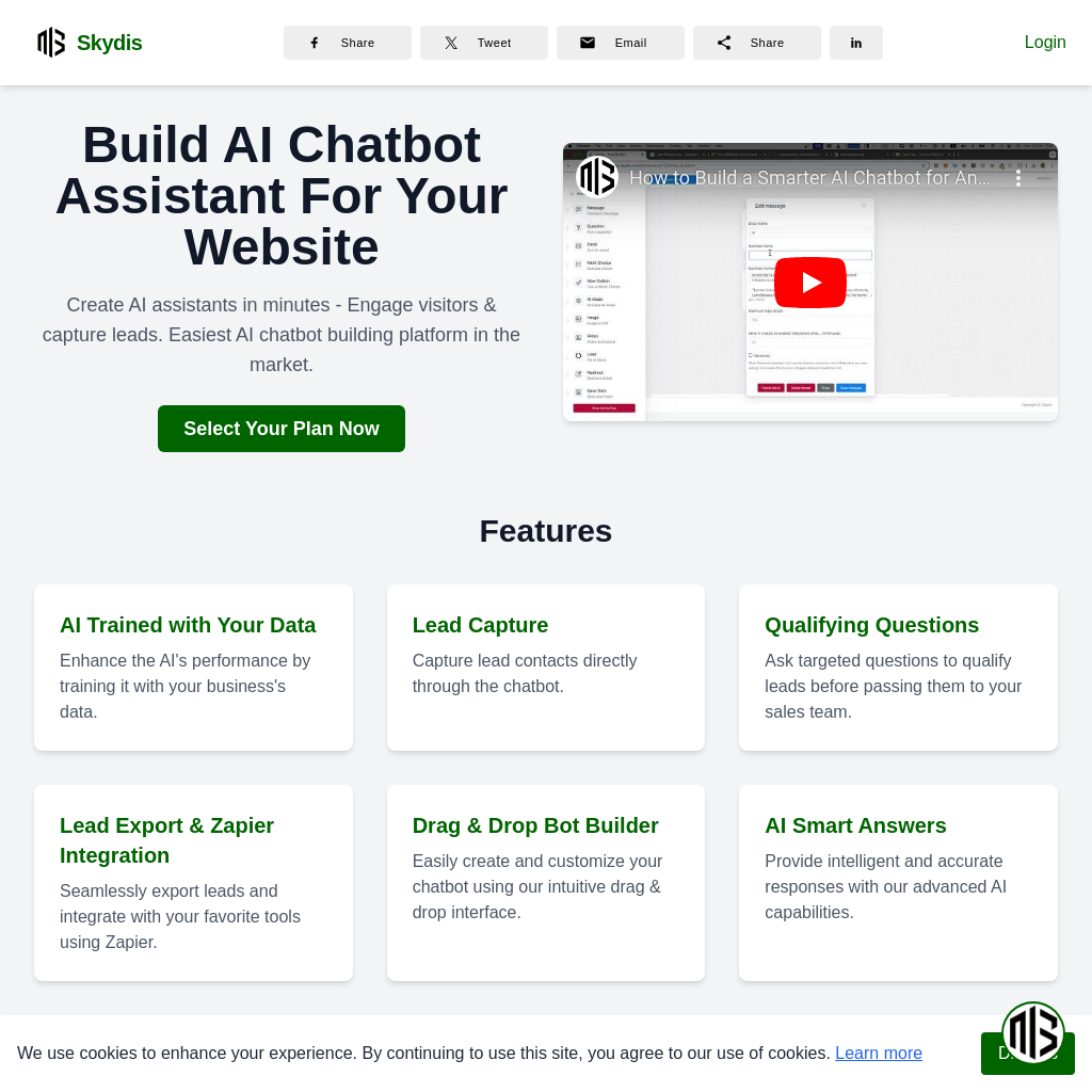 Skydis - Create Custom AI Chatbots for Your Website