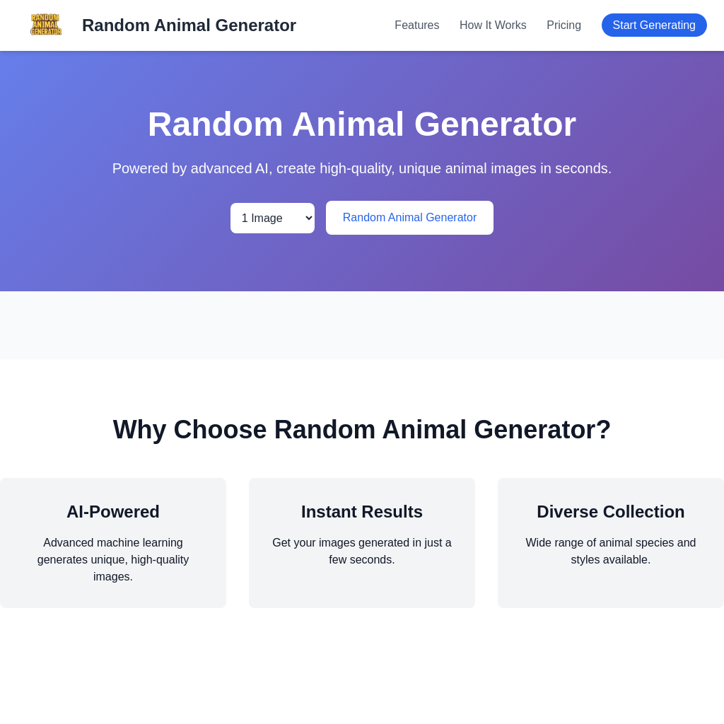 Random Animal Generator | Unique AI Animal Image Creator