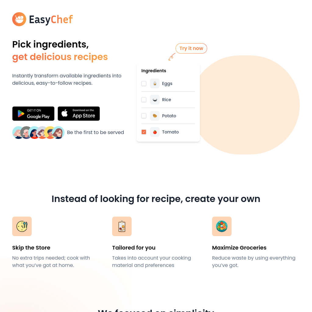 EasyChef | Instantly Create Recipes from Your Ingredients