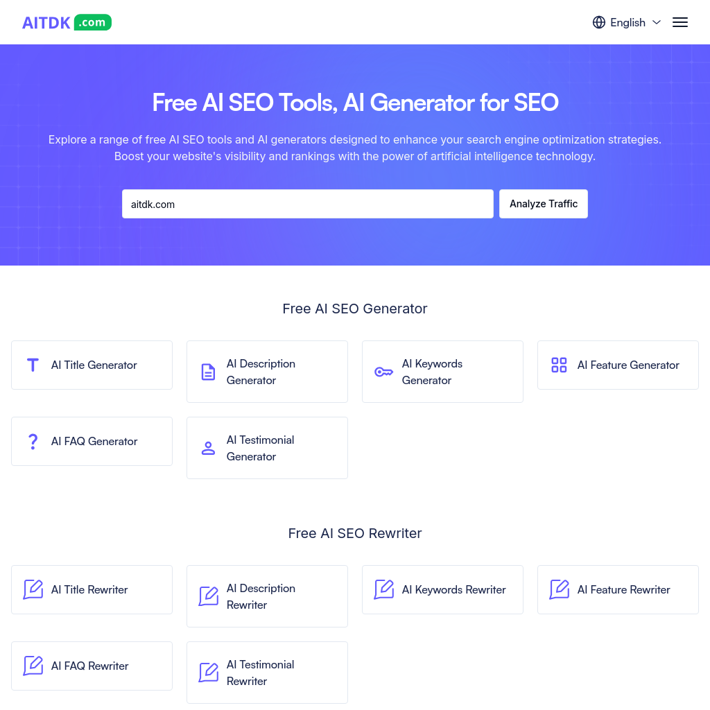 AITDK: Free AI SEO Tools & Generators for Enhanced Visibility