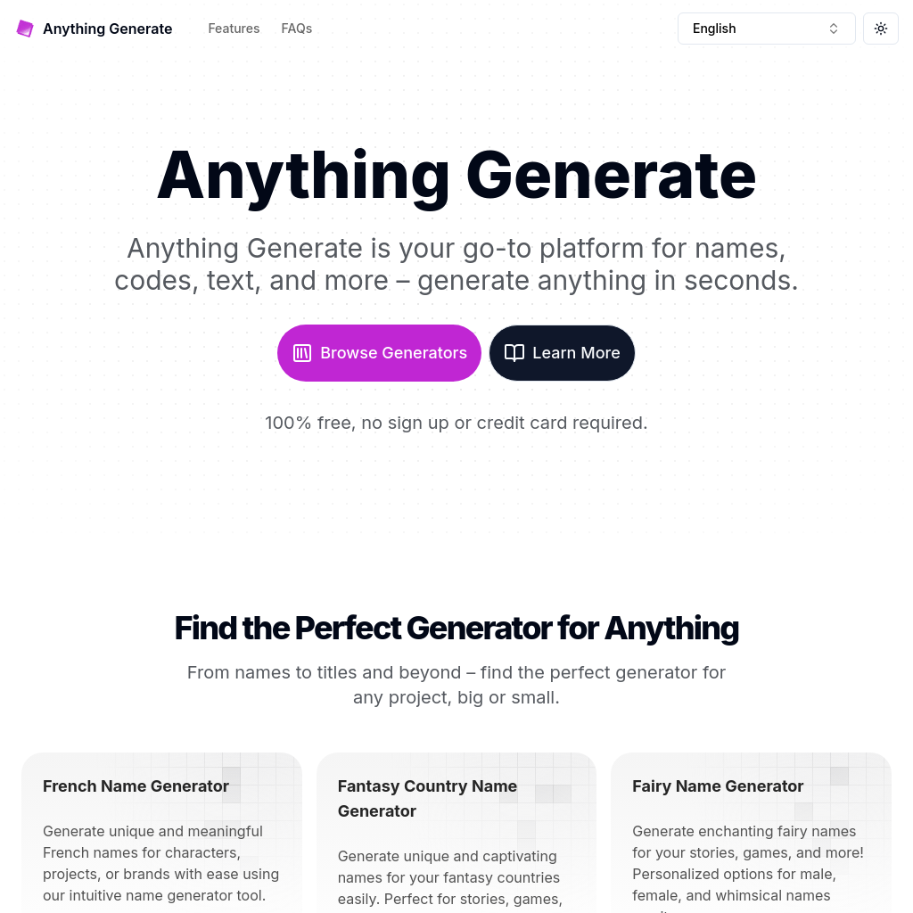 Anything Generate: Name, Code & Text Generators for Every Need