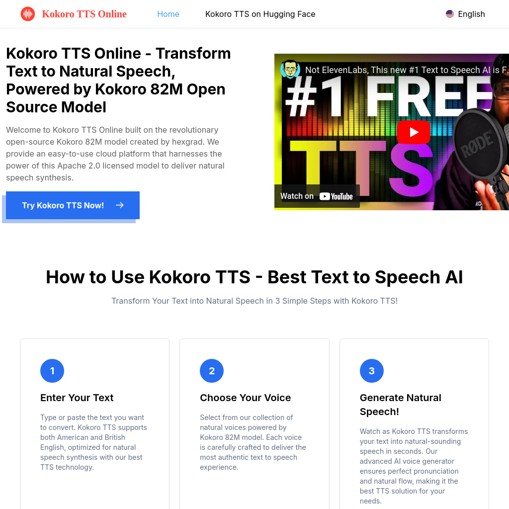 Kokoro TTS - Best TTS AI Voice Generator | Text to Speech with Kokoro 82M