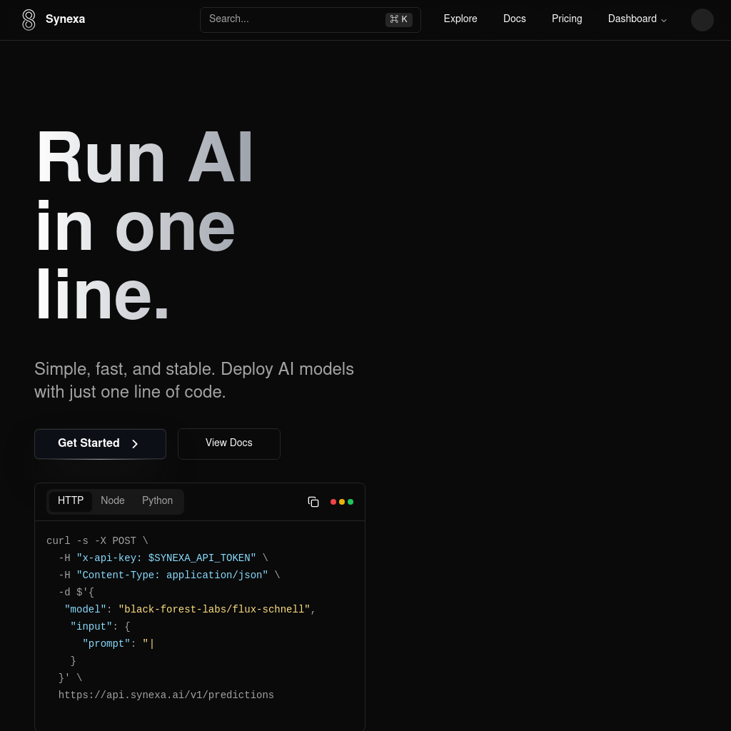 Synexa AI: Deploy AI Models in One Line of Code