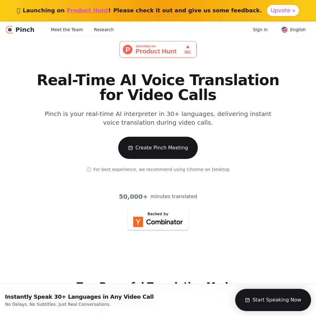 Pinch: AI-Powered Real-time Voice Translation