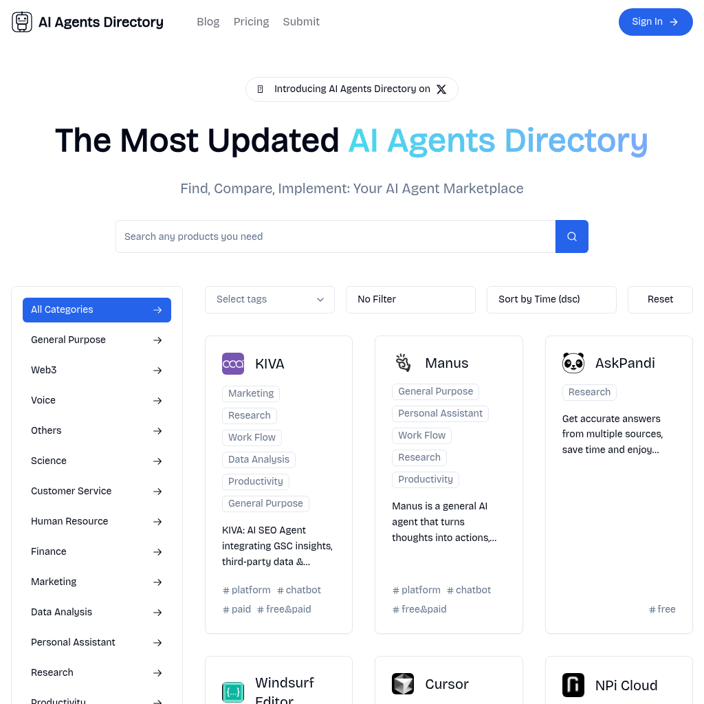 AI Agents Directory - Votre Marché des Agents IA le plus Complet