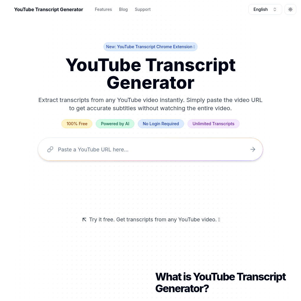 YouTube Transcript Generator - Free & Fast YouTube Caption Extractor