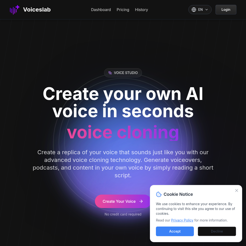 Voiceslab: AI Voice Cloning - Create Your Own AI Voice Instantly