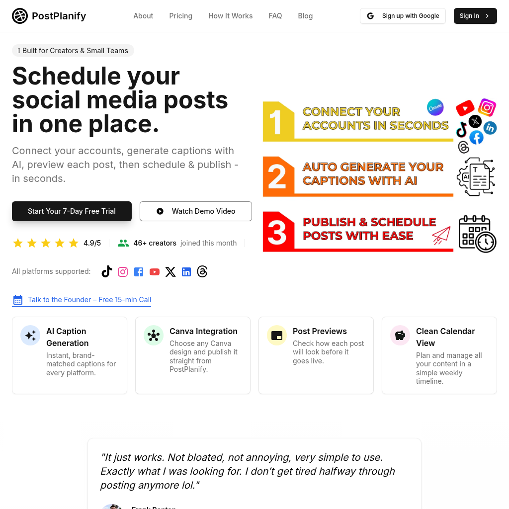 PostPlanify - AI Social Media Scheduler | 7-Day Free Trial