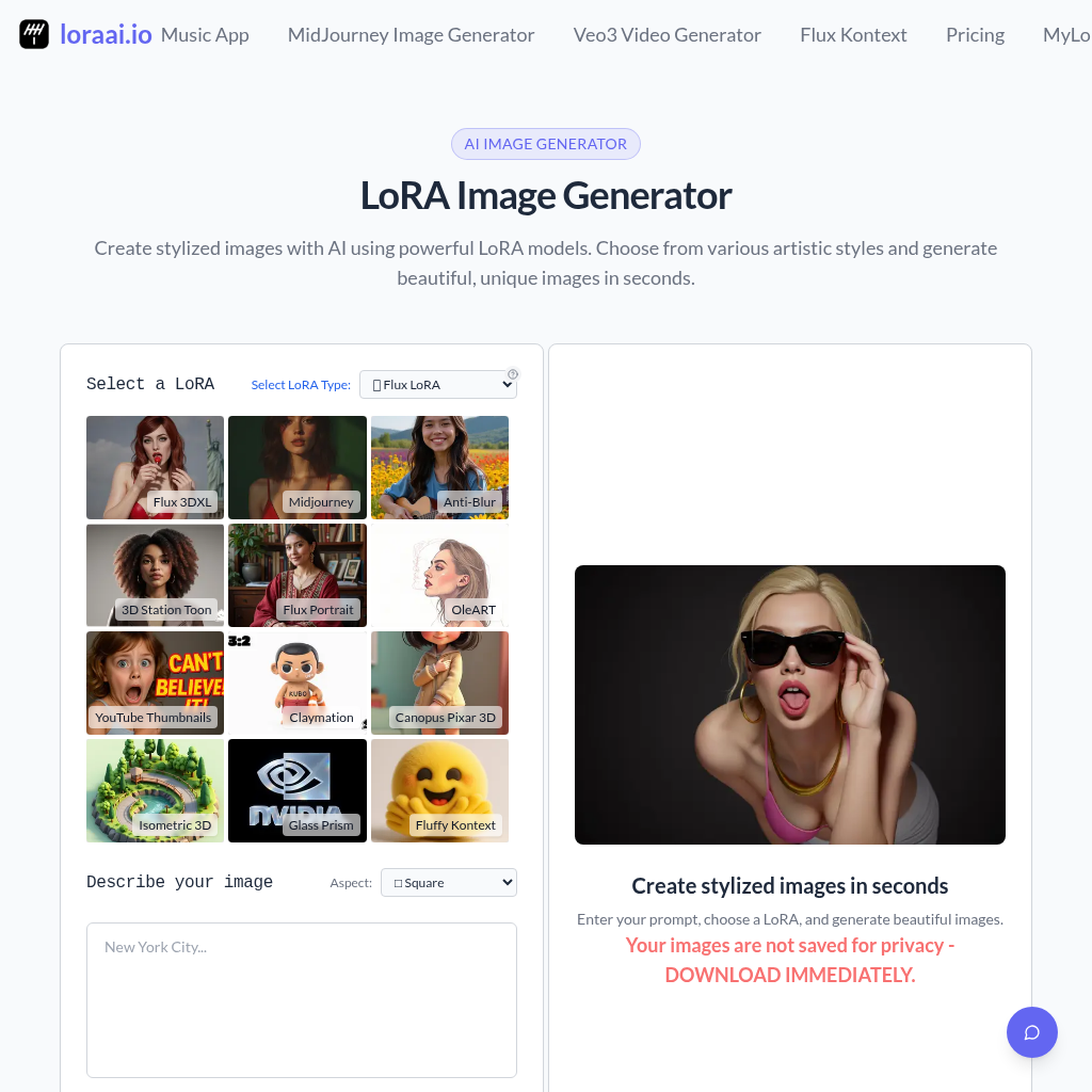 LoraAI | Advanced LoRA AI Image Generator & Flux LoRA Platform