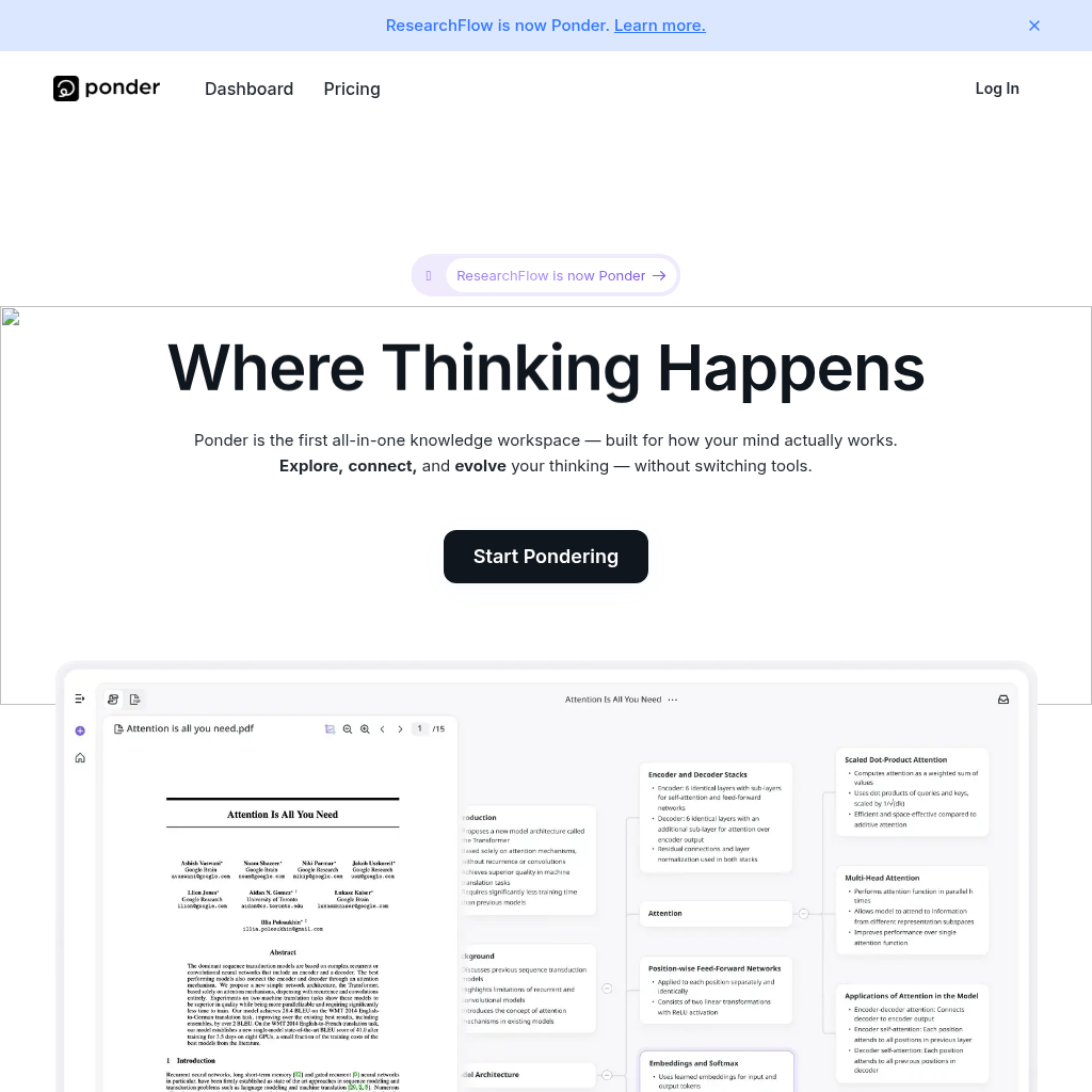"Ponder AI: The Knowledge Workspace for Deep Thinking"