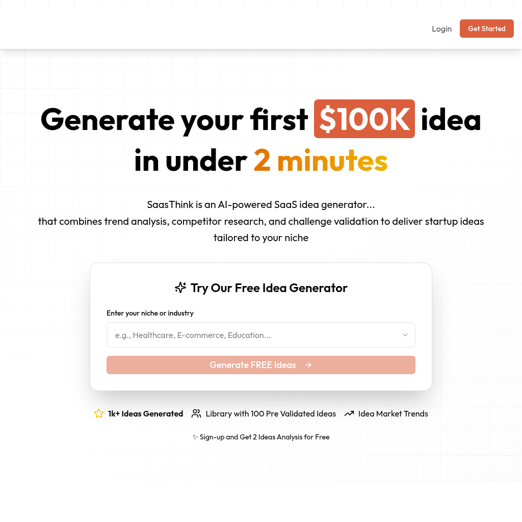 SaasThink: AI SaaS Idea Generator - Discover 100+ Startup Ideas