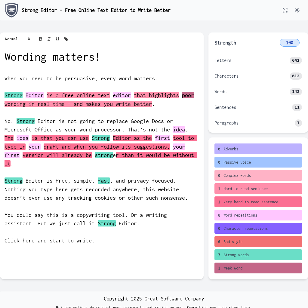 Strong Editor: Free Online Text Editor