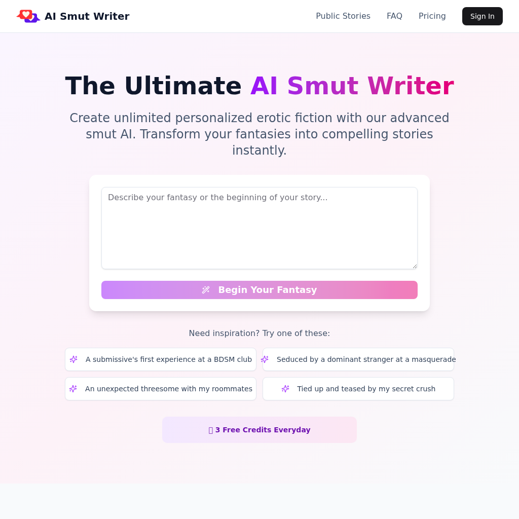 AI Smut Writer: Personalized Erotic Stories with Advanced AI