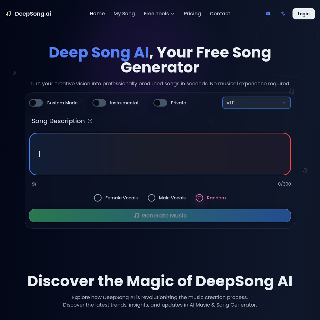 DeepSong.ai: AI Music Generator - Free & Royalty-Free Songs