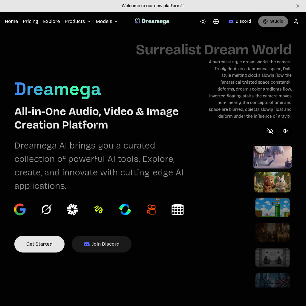 Dreamega AI: Free AI Generator Hub | 50+ Models
