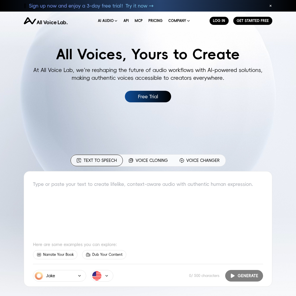 All Voice Lab: AI Voice Changer, Text-to-Speech, & Voice Cloning