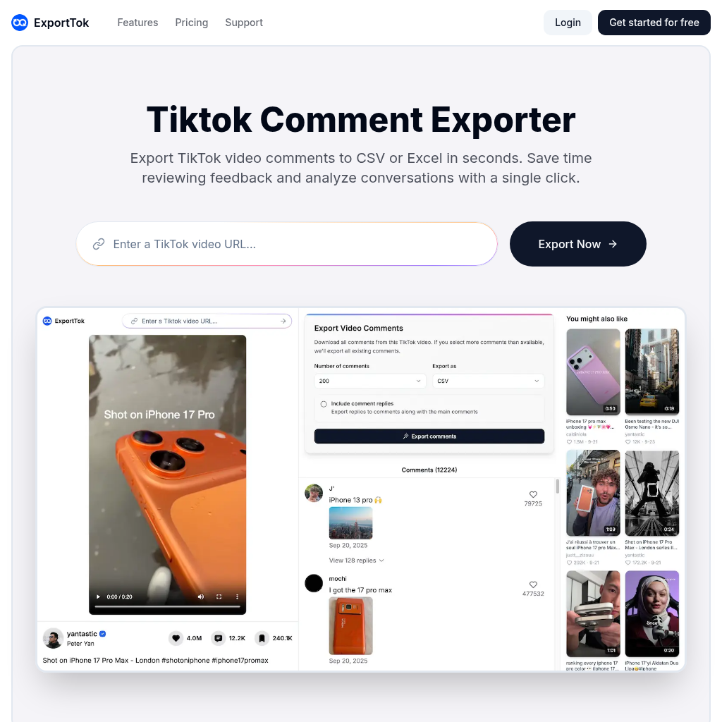 ExportTok - Export TikTok Comments to CSV/Excel Instantly