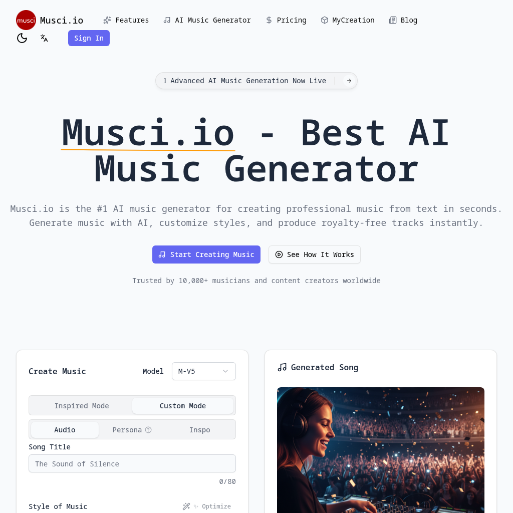 Musci.io - AI Music Generator: Royalty-Free Music for Creators