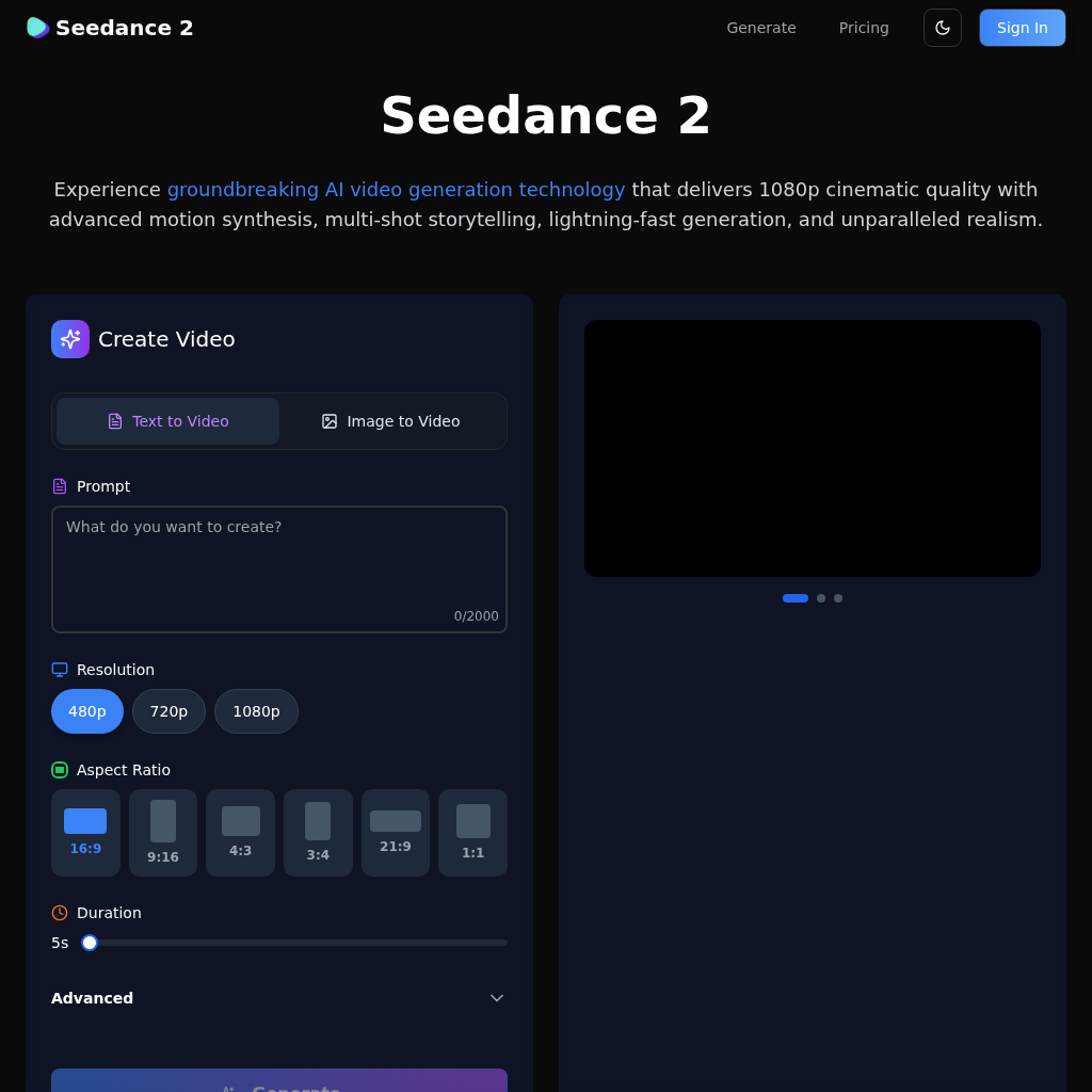 Seedance 2.0: AI Video Generation - Text to Cinematic Video