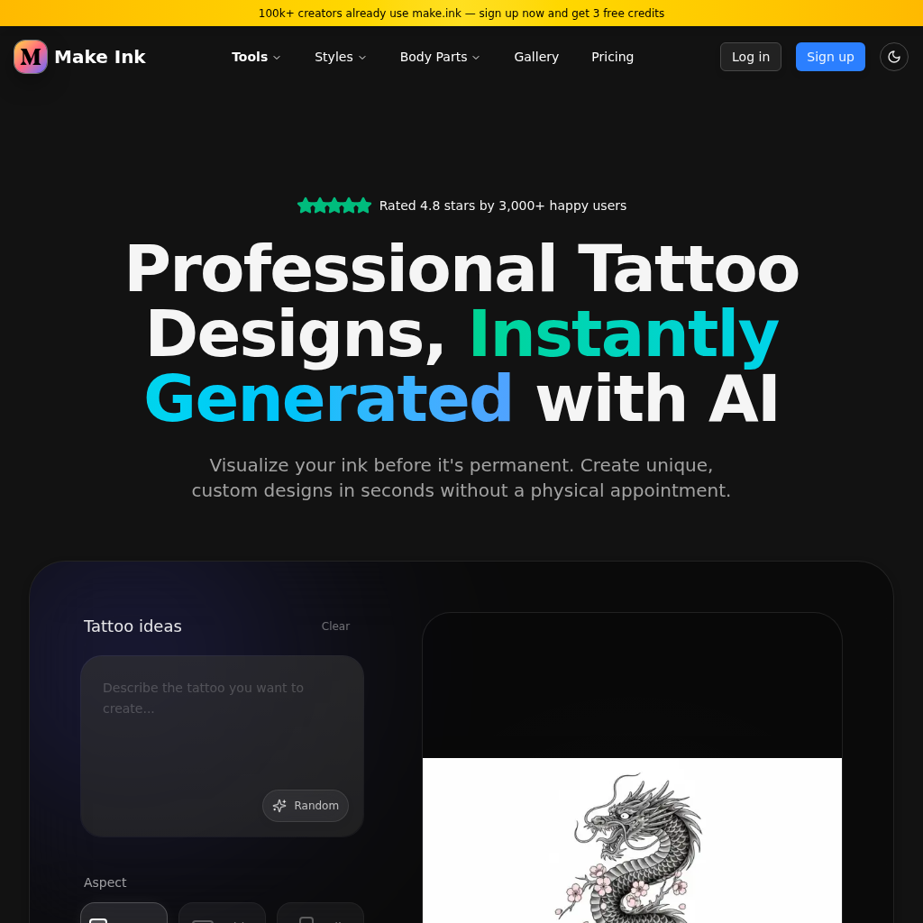 make.ink AI Tattoo Generator: Design for Artists & Studios