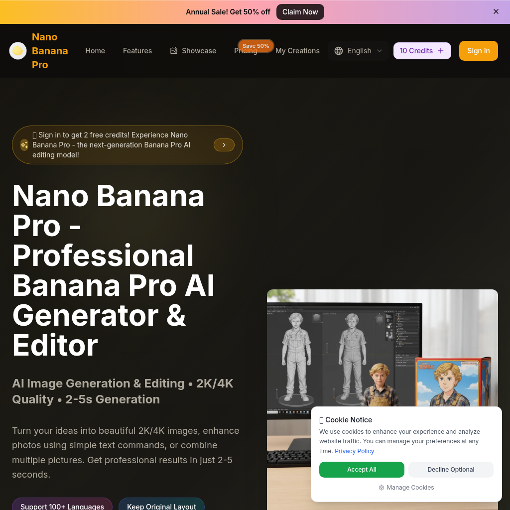 Nano Banana Pro AI: 2K/4K Image Generator & Editor by Gemini 3 Pro