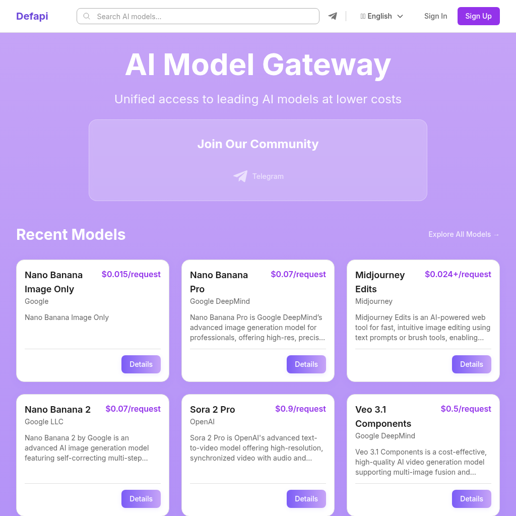 Defapi - Affordable AI API Gateway