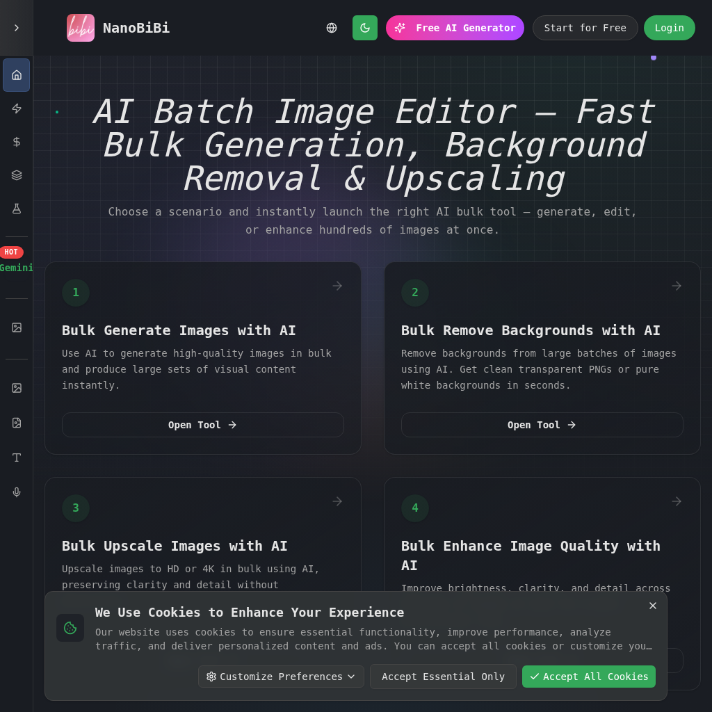 NanoBiBi: AI Batch Image Editor - Bulk Background Removal & Upscaling